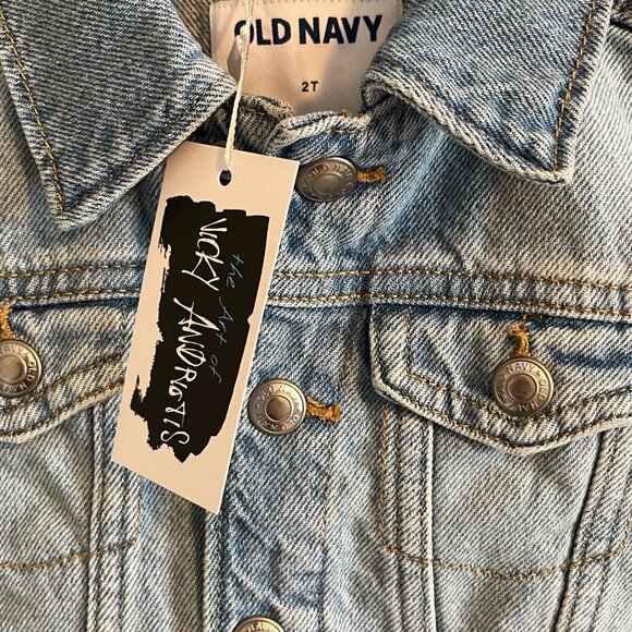 Toddler Trucker Jean Jacket Hand Painted Lion one-of-a-kind on Old Navy denim' - Picture 10 of 11